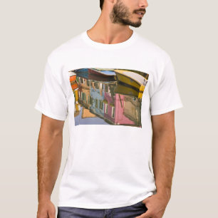 Italy, Burano. Boats on a canal with T-Shirt