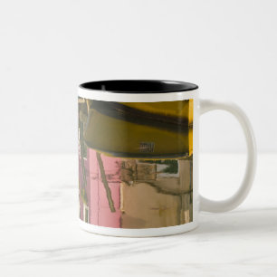 Italy, Burano. Boats on a canal with Two-Tone Coffee Mug