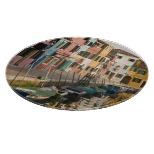 Italy, Burano. Colourful houses of line a Cutting Board