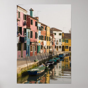 Italy, Burano. Colourful houses of line a Poster
