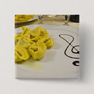 Italy, Cento. A plate of cheese tortellini 15 Cm Square Badge