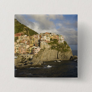 Italy, Cinque Terre, Manarola. Village on cliff. 15 Cm Square Badge