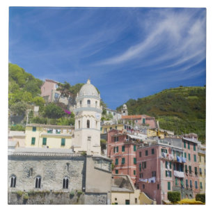 Italy, Cinque Terre, Vernazza, Harbour and Church Ceramic Tile