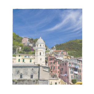 Italy, Cinque Terre, Vernazza, Harbour and Church Notepad