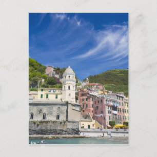 Italy, Cinque Terre, Vernazza, Harbour and Church Postcard