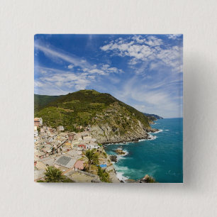 Italy, Cinque Terre, Vernazza, Hillside Town of 2 15 Cm Square Badge