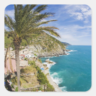 Italy, Cinque Terre, Vernazza, Hillside Town of Square Sticker
