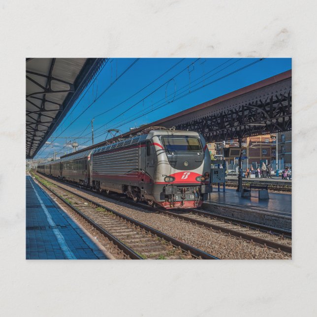Italy Class E-402 in passenger train. Postcard (Front)