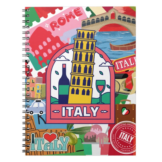 Italy - colourful travel stamps and stickers notebook (Front)