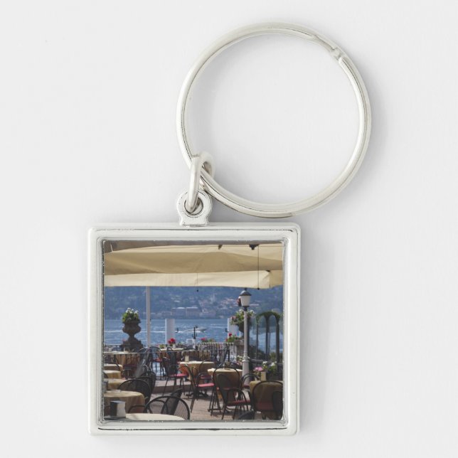 Italy, Como Province, Bellagio. Lakeside cafe. Key Ring (Front)