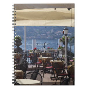 Italy, Como Province, Bellagio. Lakeside cafe. Notebook