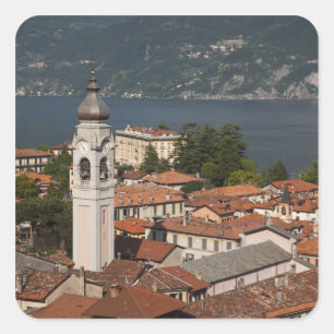Italy, Como Province, Menaggio. Town view and 2 Square Sticker