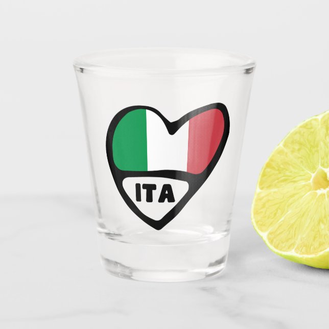 Italy Country Code Flag Heart, ITA Shot Glass (Front)