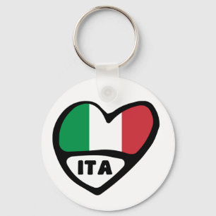Italy Country Code Flag Heart Keyring, ITA Key Ring