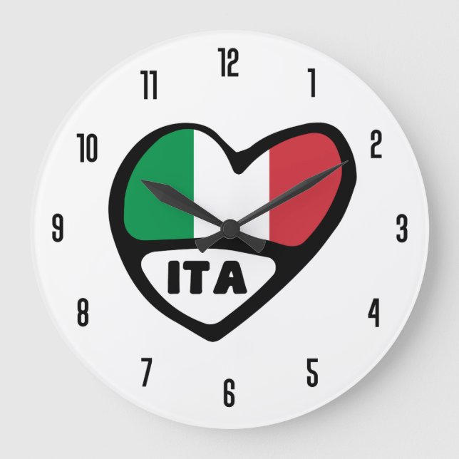 Italy Country Code ITA Flag Heart Large Clock (Front)