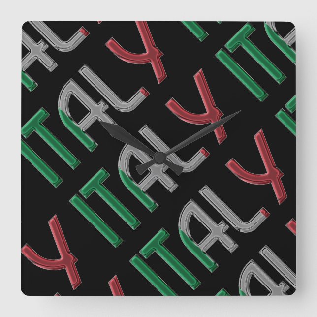 Italy Country Italian Flag Colours Typography Square Wall Clock (Front)