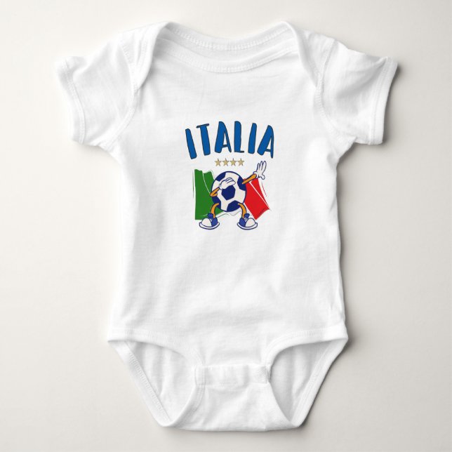 Italy Dabbing Soccer Ball Flag 4 stars Baby Bodysuit (Front)