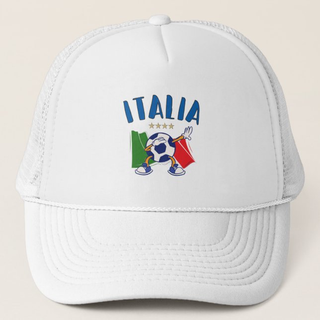 Italy Dabbing Soccer Ball Flag 4 stars Trucker Hat (Front)