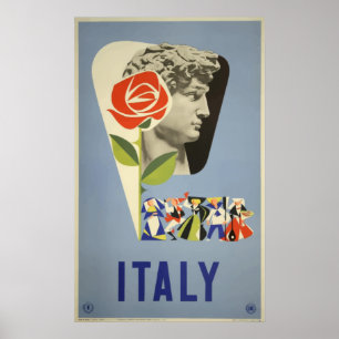Italy David Statue Vintage Travel Poster
