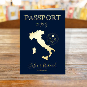 Italy Destination Wedding Gold Map Passport Modern Foil Greeting Card