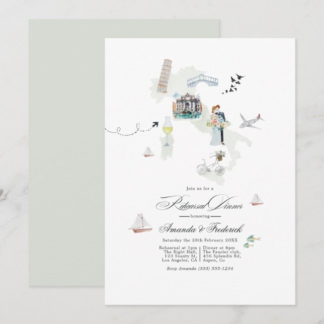 Italy Destination Wedding Rehearsal Dinner Invitation (Front/Back)