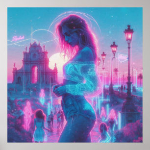 Italy Ethereal Dreamy Vaporwave Retrowave 35"x35" Poster