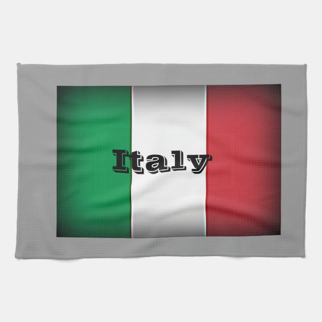 Italy Flag Dark Edge Tea Towel (Horizontal)