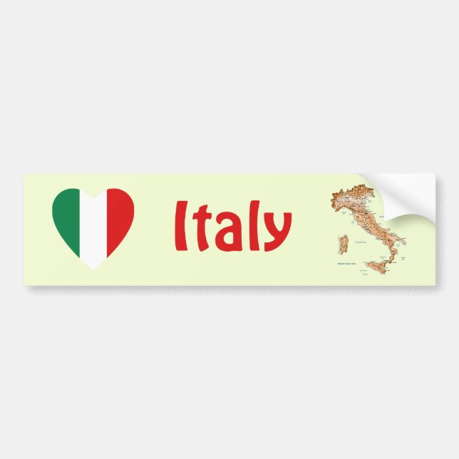 Italy Flag Heart + Map Bumper Sticker (Front)