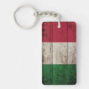 Italy Flag on Old Wood Grain Key Ring