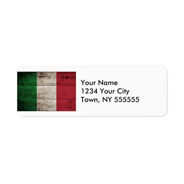 Italy Flag on Old Wood Grain Return Address Label (Front)