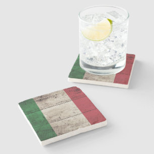 Italy Flag on Old Wood Grain Stone Coaster