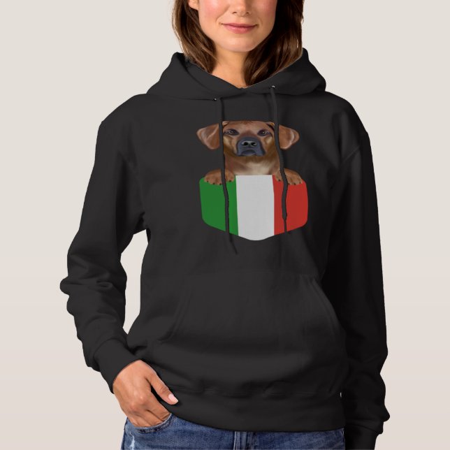 Italy Flag Rhodesian Ridgeback Dog In Pocket Hoodie (Front)