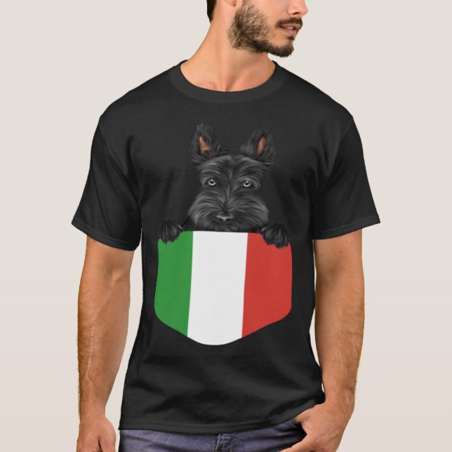 Italy Flag Scottish Terrier Dog In Pocket T-Shirt (Front)