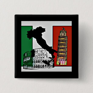 Italy - Flag, Silhouette, Tower, and Colosseum 15 Cm Square Badge