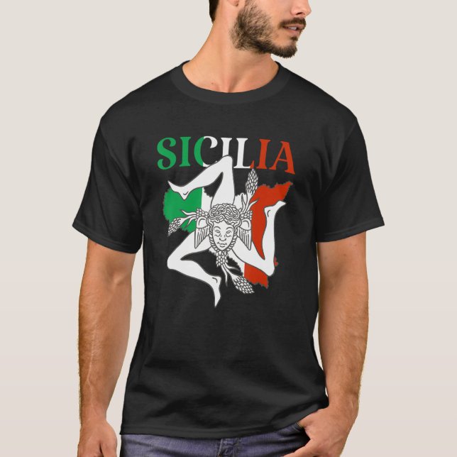 Italy Flag Trinacria Sicilia Sicily Flag Italy T-Shirt (Front)