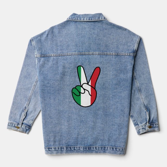 Italy Flag V Sign Denim Jacket (Back)