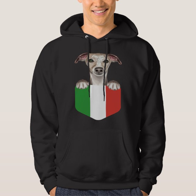Italy Flag Whippet Dog In Pocket Hoodie (Front)