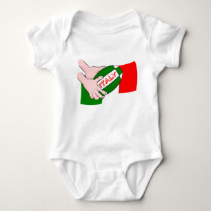 Italy Flag With Cartoon Rugby Ball Baby Bodysuit