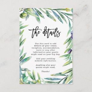 Italy Florence olives wedding details information Enclosure Card