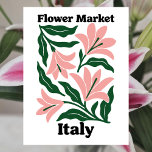 Italy Flower Market Pink Lily & Emerald Leaf Postcard<br><div class="desc">Capture the effortless elegance of the Mediterranean with this striking Italy Flower Market design. This modern illustration features a graceful arrangement of stylized pink lilies with delicate,  sweeping petals set against lush,  dark green leaves.</div>