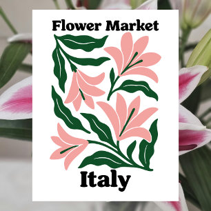 Italy Flower Market Pink Lily & Emerald Leaf Postcard