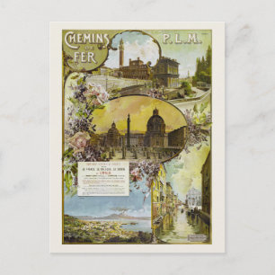Italy France Railroad Vintage Poster Postcard