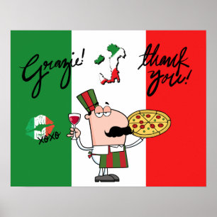 Italy Grazie Pizza Chef Wine Kiss XOXO Art Poster