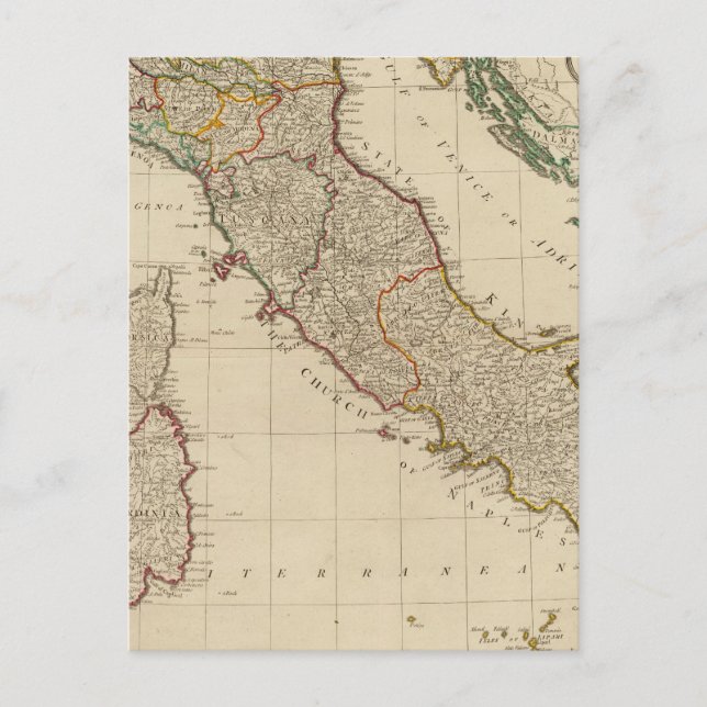 Italy hand coloured Atlas Map Postcard (Front)