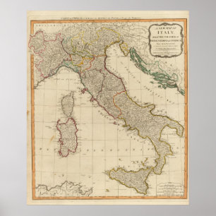 Italy hand coloured Atlas Map Poster