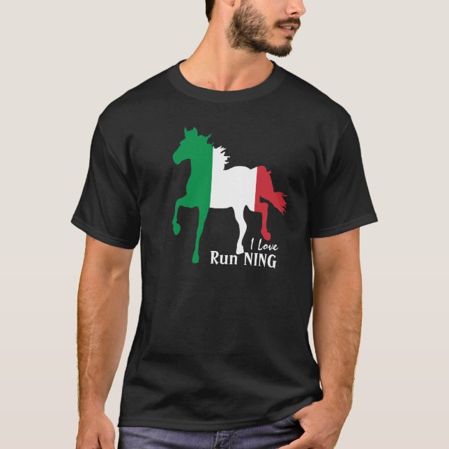 Italy, Horse, Italian Flag & I love running T-Shirt (Front)