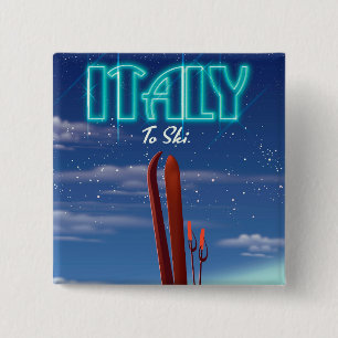 Italy 'Ice' Ski travel poster. 15 Cm Square Badge