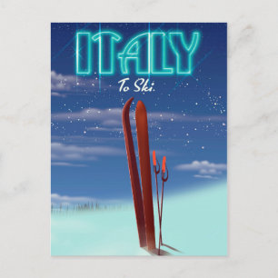 Italy 'Ice' Ski travel poster. Postcard