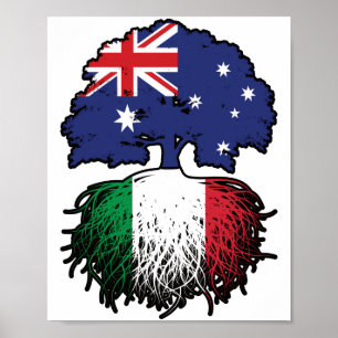 Italy Italian Australian Australia Tree Roots Flag Poster