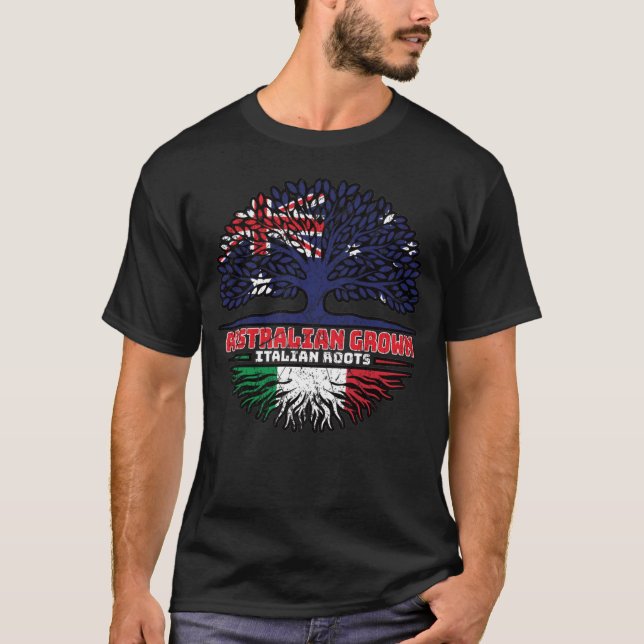 Italy Italian Australian Australia Tree Roots Flag T-Shirt (Front)